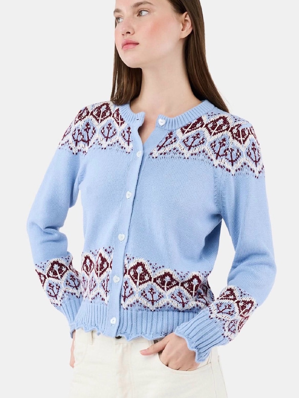 Roller Rabbit Light Blue Fair Isle Cardigan Sweater